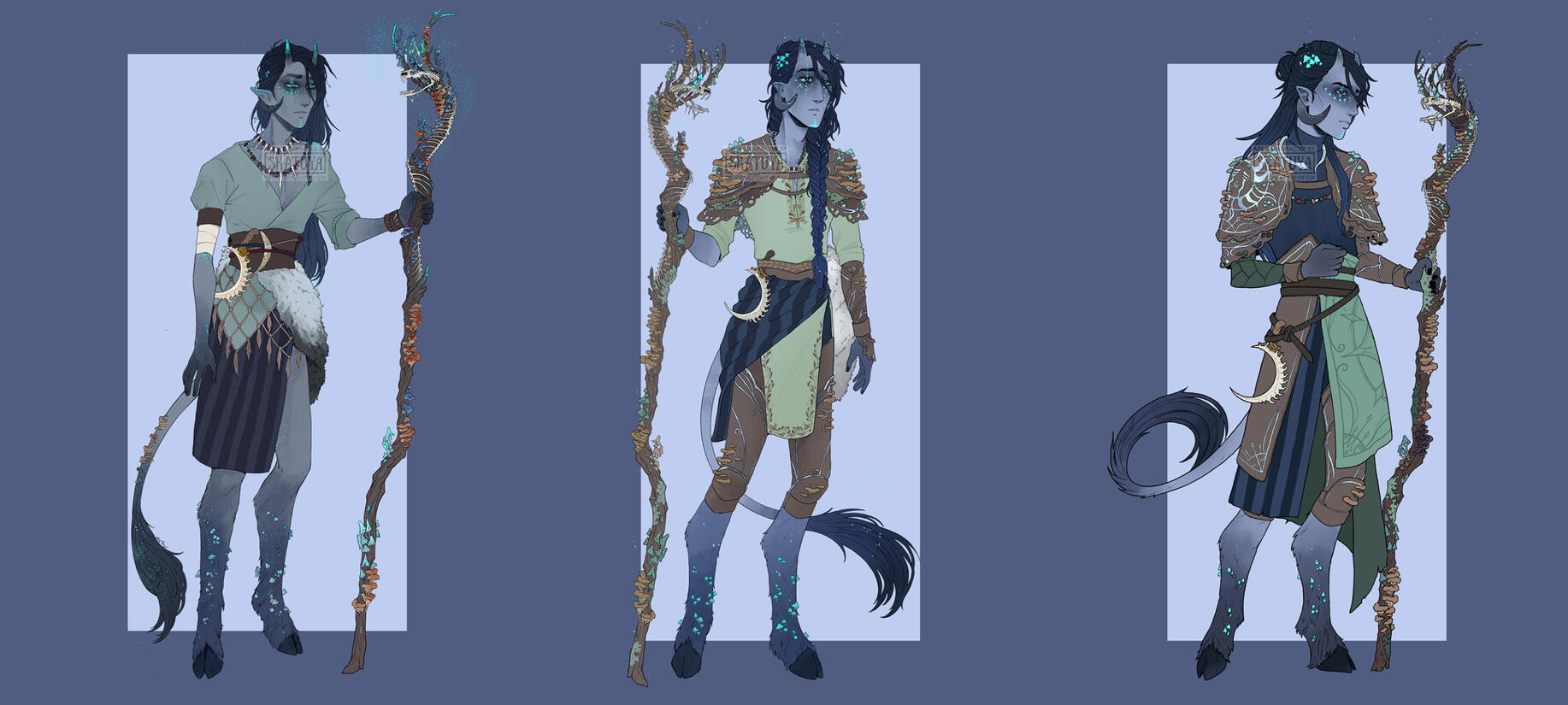 Various outfit designs throughout the campaign for my Dungeons & Dragons player character Mire.