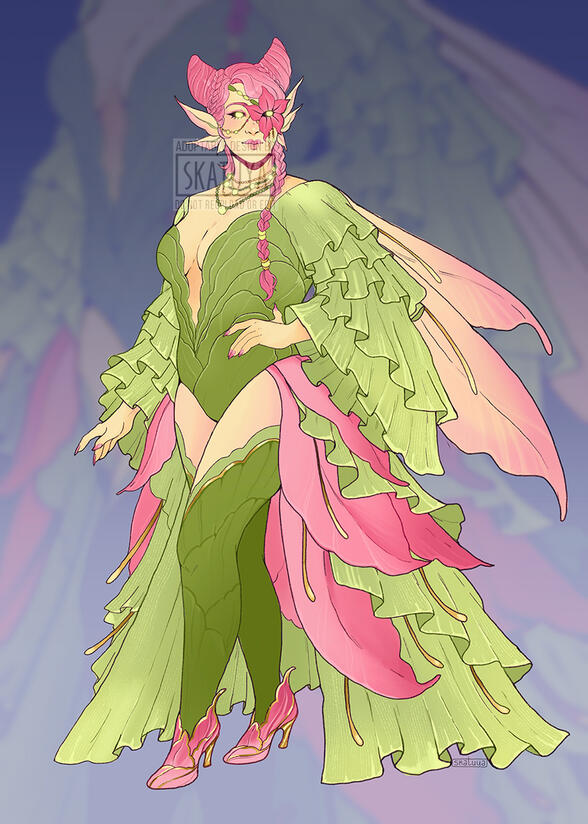 Fae character design themed around spring